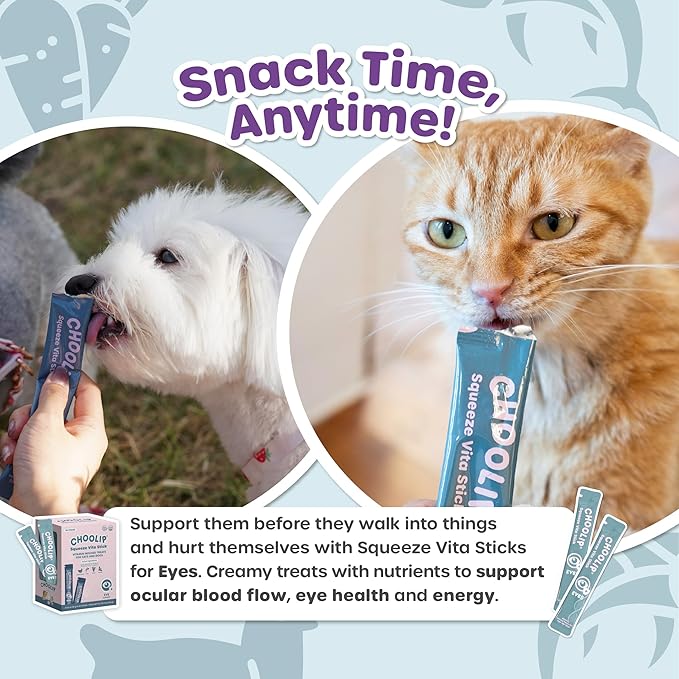 Grab & Go Squeeze Vita Stick Lickable Treats for Dogs & Cats. 49 Eye Health Sticks with Essential multivitamins. Soft and Tasty Paste for All Life Stages, Supporting Eyes Health-PurrikoPets