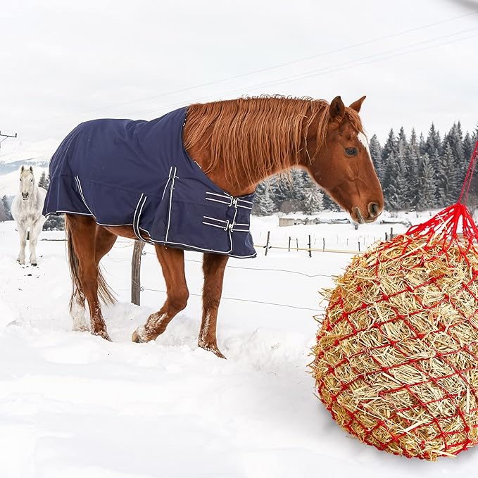 Fabbay 4 Pcs Slow Feed Hay Net Feeder Hay Bag for Horses Slow Feeder 40 Inch Length with 2 Inch Holes Hanging Horse Feed Net for Goat Cattle Equine Stalls Barn Supplies(Red)-PurrikoPets