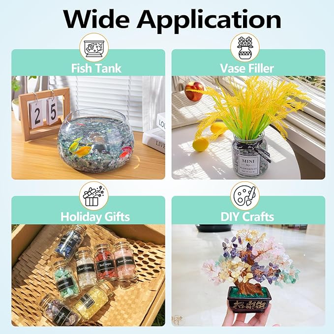 14 Oz Fluorite Aquarium Gravel Rocks Crystal Chips Stones, Natural Tumbled Healing Crystal Chips Bulk Polished Crushed Stones Pebbles for Vase Fillers, Aquarium and Home Decoration, 5-7mm-PurrikoPets