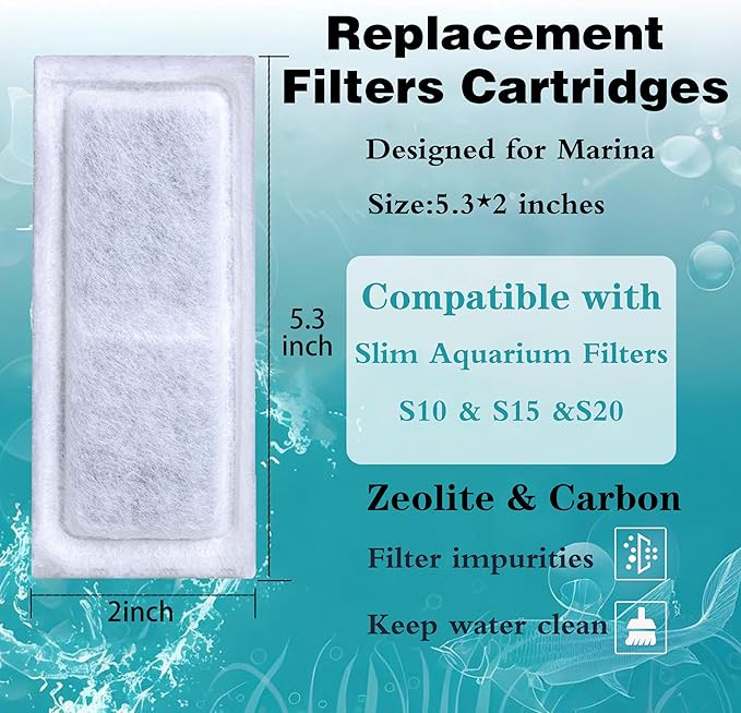 6 Pack of Aquarium Filters for Fish Tank Compatible with Marina Slim S10&S15&20 Replacement Filter Cartridge Activated Carbon bio-Zeolite Fish Tank Cotton Cartridge-PurrikoPets