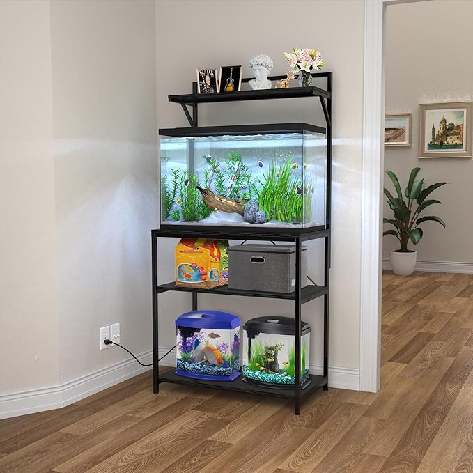 GDLF 20-29 Gallon Fish Tank Stand with Plant Shelf, Aquarium Stand with Storage Shelf for 20 Gallon Long Aquarium 30.7" x 16.53" Tabletop Fits Turtle or Reptile Terrariums-PurrikoPets