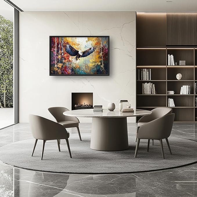 Extra Large Framed Bald Eagle Wall Art,Abstract Colorful Forest Wall Decor,Autumn Fall Forest Pictures for Living Room,Canvas Print Painting Modern Artwork Bedroom Office Home Decor 36L x 24W-PurrikoPets