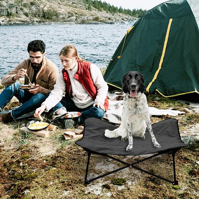 Elevated Dog Bed, Portable Raised Pet Cot for Outdoor and Indoor Folding Dog Cot Bed with Padded Filling Carrying Bag Included Pet Raised Travel Lounger for Camping Traveling (36x36x12inch)-PurrikoPets