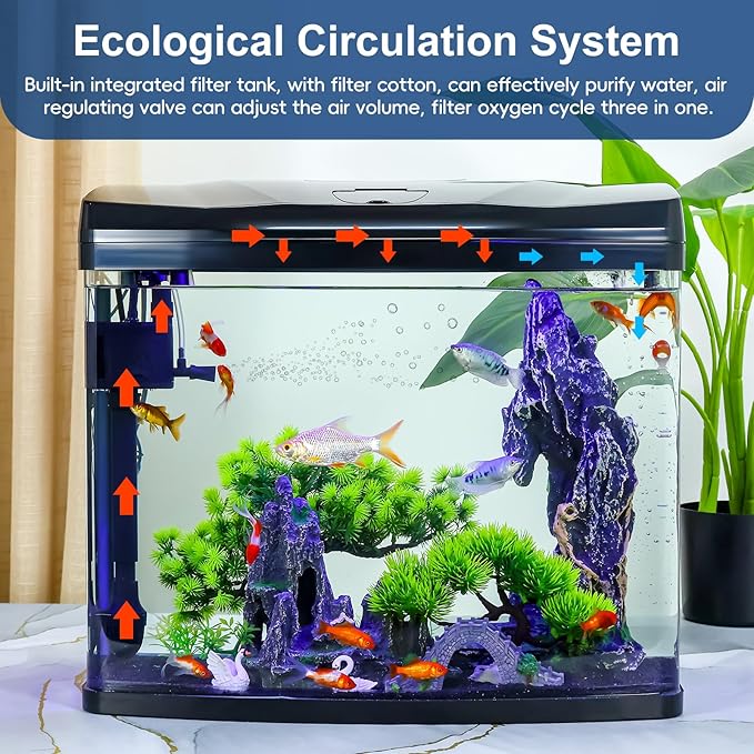 13 Gallon Glass Aquarium Starter Kit with Flip-Top Feeding Port for Betta Fish: Crystal Clear Viewing, Eco-Cycle Filtration, Air Pump, and LED Lighting-PurrikoPets