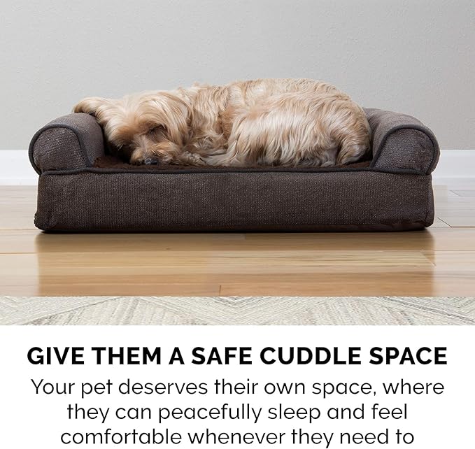 Furhaven Cooling Gel Dog Bed for Large Dogs w/ Removable Bolsters & Washable Cover, For Dogs Up to 95 lbs - Sherpa & Chenille Sofa - Coffee, Jumbo/XL-PurrikoPets