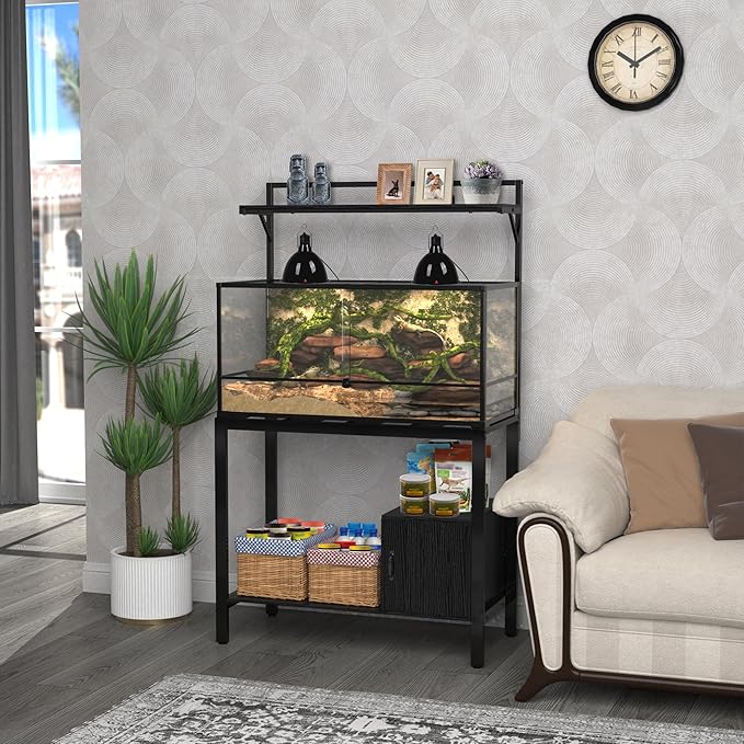 GDLF 40-50 Gallon Fish Tank Stand with Plant Shelf Metal Aquarium Stand with Cubby Storage 36.6" x 18.5" Tabletop fits Aquarium,Turtle Tank,or Reptile Terrariums-PurrikoPets