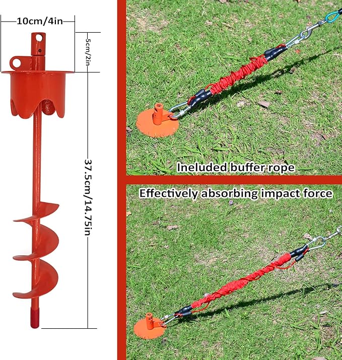 Dog Stakes for Outside Heavy Duty Hold up to 350Lbs Large Dogs Tie Out Tether Leash Chain for Yard Screw in Ground Anchors 17inch with Buffer Rope-PurrikoPets