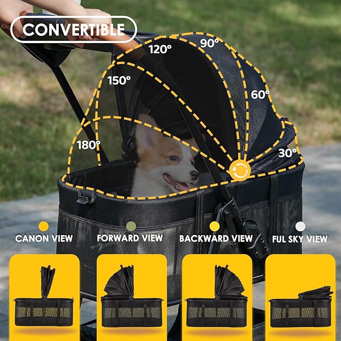3 in 1 Pet Stroller with Removable Carrier, Folding Stroller for Small/Medium Dogs and Cats, Waterproof, All-Terrain, with Sun Shades, Car Seat-PurrikoPets