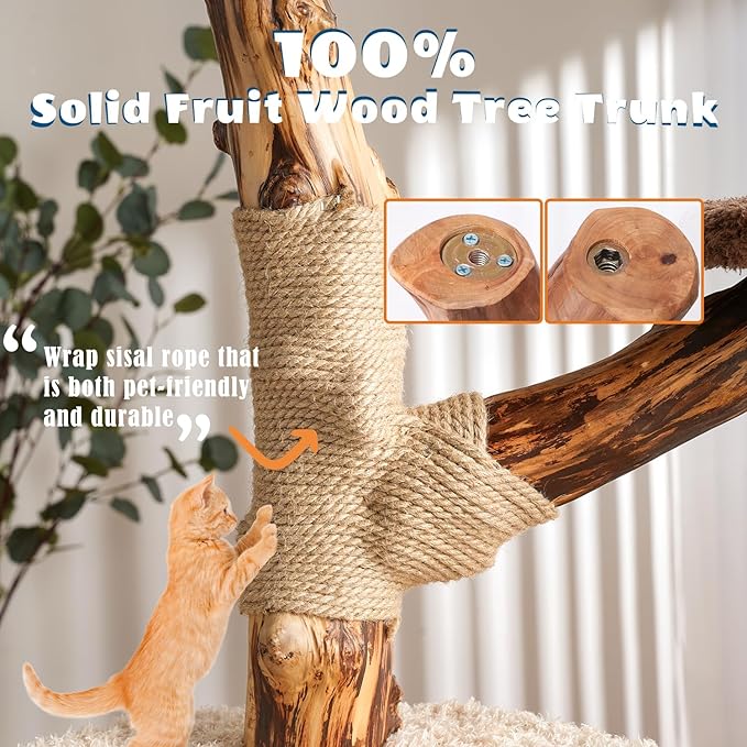 54.7'' Modern Cat Tree for Indoor Cats Large Adult, Wood Cat Tree with 3 Spacious Condos, Luxury Cat Tower with Cozy Perch, Scratching Post, Sturdy Kitty House Furniture for Small Medium Large Cats-PurrikoPets