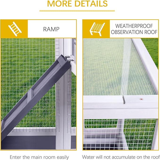 GEGURI Rabbit Hutch, Two-Story Indoor Bunny Cage, Outdoor Guinea Pig Cages for Small Animals with Wheels, Removable Tray-PurrikoPets