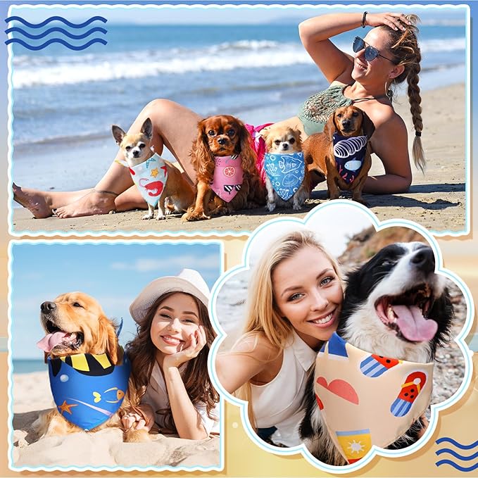 100 Pcs Dog Bandanas Bulk Pet Bibs Colorful Triangle Scarf Pet Bandanas for Medium Large Dogs Spring Summer Birthday Costume Decoration (Ocean Theme)-PurrikoPets