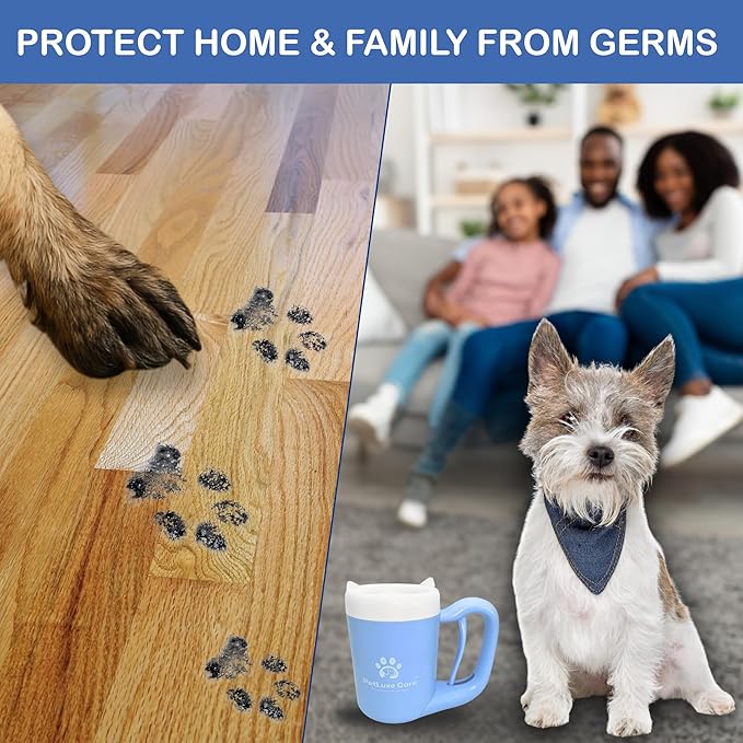 Dog Paw Cleaner for Small & Medium Dogs – Portable Paw Washer Cup with Soft Silicone Brush, Towel & Moisturizing Balm – Gently Cleans Muddy Paws After Walks (Blue, Small)-PurrikoPets