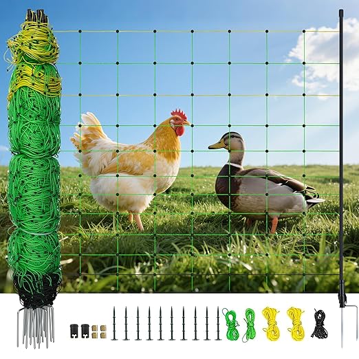 Electric Fence Netting, 49.6" H x 164'L, Electric Poultry Fence, Net Fencing Kit, Movable Livestock Nets for Yard,Backyards,Farms,Ranches, Energizer Not Included-PurrikoPets