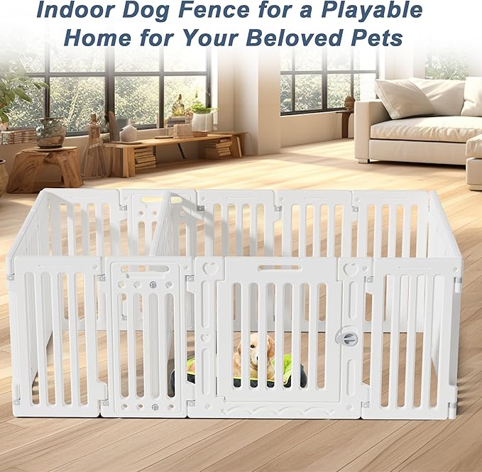 2 Room Dog Playpen with Door,DIY Shape Combination Puppy Pen,16-Panel+2 Link Piece+Large Door+Small Door,25.5" H Dog Fence,Non-Slip&Secure Pet Gate,Easy to Assemble-PurrikoPets