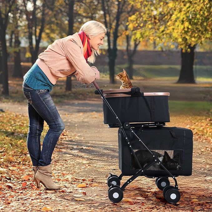 Double Pet Stroller for Small Medium Dogs - 4 In1 Dog Stroller for 2 Pets, Detachable and Foldable with 360°Rotating Wheels, Easy Assembly and Compact Size-PurrikoPets