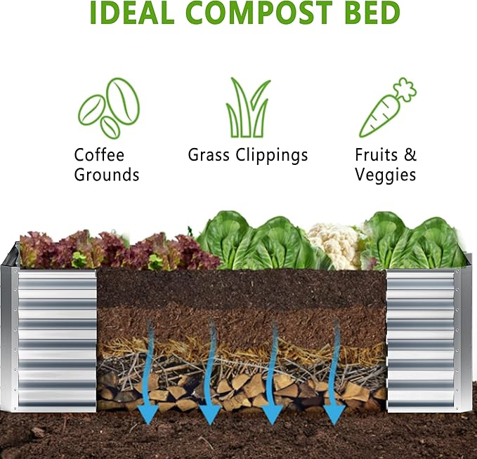 EKX 8x2x2FT Galvanized Raised Garden Bed, Raised Garden Bed Kit-Metal Planter Box Outdoor,Planting for Vegetables, Fruits,Herbs, Flowers-Slive-PurrikoPets