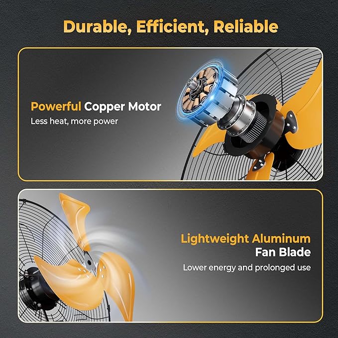 18 Inch Wall Mount Fan, Extended 6.6ft Power Cord, 360° Tilt Adjustment, 3-Speed, IP44 Industrial Commercial Wall Mounted Fan for Greenhouse, Garage, Workshop, Covered Patio, 1 Pack-PurrikoPets