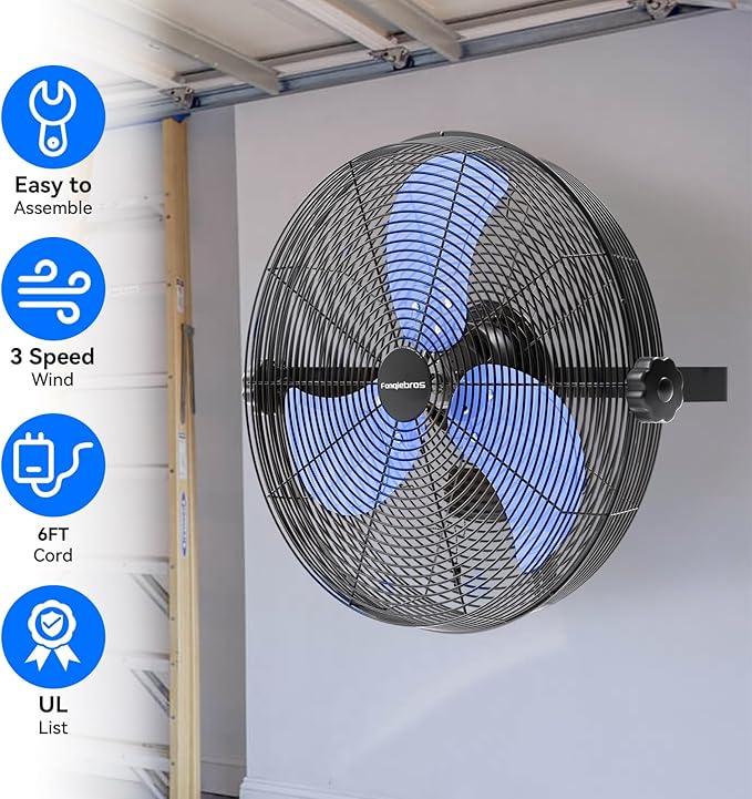 4580 CFM 18 inch High Velocity Wall Mounted Fan, 3-Speed Metal Fan with Sealed Motor, 360 Degree Tliting Heavy Duty Wall Fan for Patio, Barn, Garage, and Gazebo - UL listed-PurrikoPets