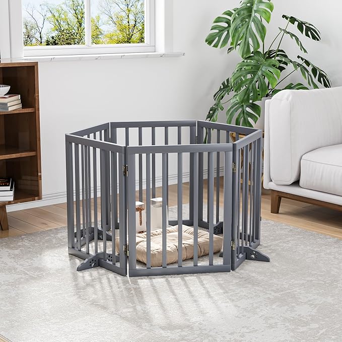 Dog Gate for Stairs 37-110" Wide, Fully Assembled Foldable Dog Gates for Doorways House, Freestanding Pet Gates for Dogs, Doogie Puppy Fence Gate-PurrikoPets