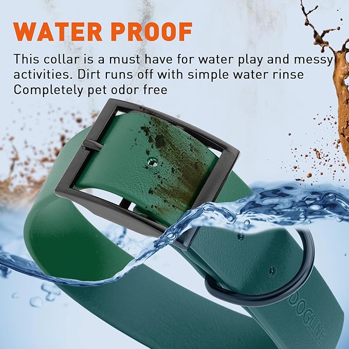 Dogline Biothane Waterproof Dog Collar Strong Coated Nylon Webbing with Black Hardware Odor- Proof for Easy Care Easy to Clean High Performance Fits Small Medium or Large Dogs, Hunter Green-PurrikoPets