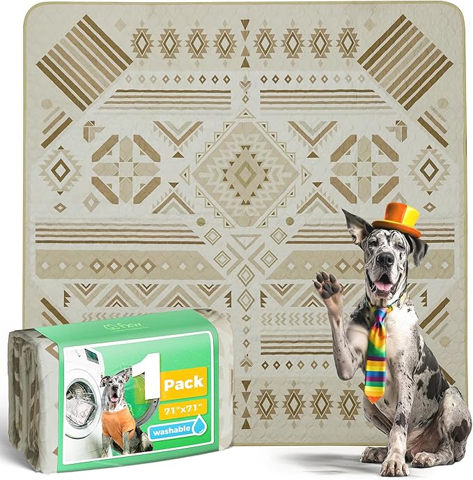FXW Washable Pee Pads for Dogs, Puppy Pads with Super Absorbent, Specifically Designed for FXW Rollick/Homeplus 32 inch 8 Panels Dog Playpen, 71" Square, Khaki Geometric, 1 Pack-PurrikoPets