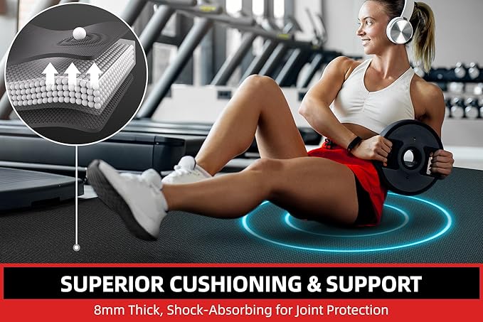 Extra Large Exercise Mat, 10'x6'/9'x6'/8'x6'/7'x5'/6'x4' (8mm/10mm) Thick Workout Mat for Home Gym Flooring, Garage, Shoe-Friendly, High-Density, MMA, HIIT, Weight Lifting, Cardio&Strength-PurrikoPets