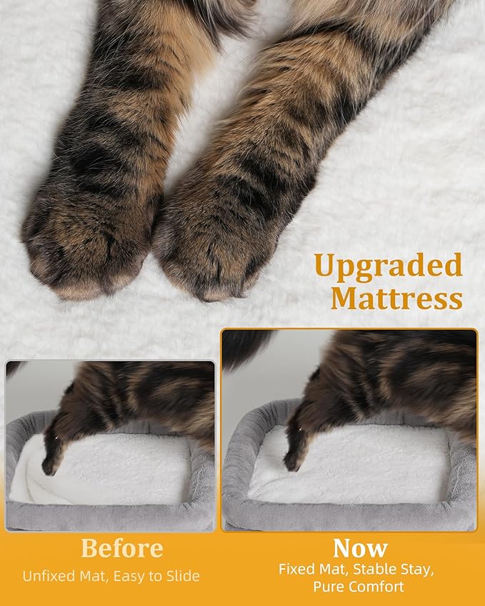 14in Cat Tree Tower with 20 * 16.5in Perch Bed and Washable Top for Large Adult Cats, Condo and Scratching Post for Indoor Kitten Pet, Light Gray-PurrikoPets