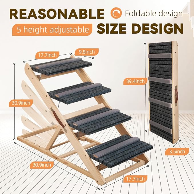 2-in-1 Dog Ramp and Dog Stairs Folding Ramp for Bed and Couch, Suitable for Small to Medium Dogs, Supports up to 150 Pounds-PurrikoPets