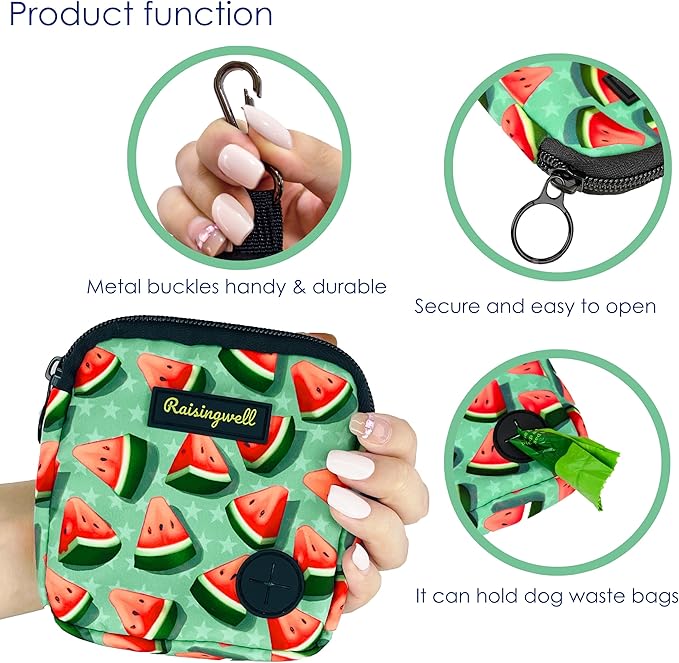 Dog Treat Pouch for Pet Walking and Training with Clicker Poop Bags Small Fanny Zipper Pack Holder for Puppy Snack Dispenser Kit for Leash and Outdoor Use (Watermelon)-PurrikoPets