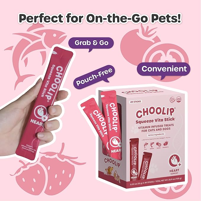 Grab & Go Squeeze Vita Stick Lickable Treats for Dogs & Cats. 49 Heart Support Sticks with Essential multivitamins. Soft and Tasty Paste for All Life Stages, Supporting Heart Health-PurrikoPets