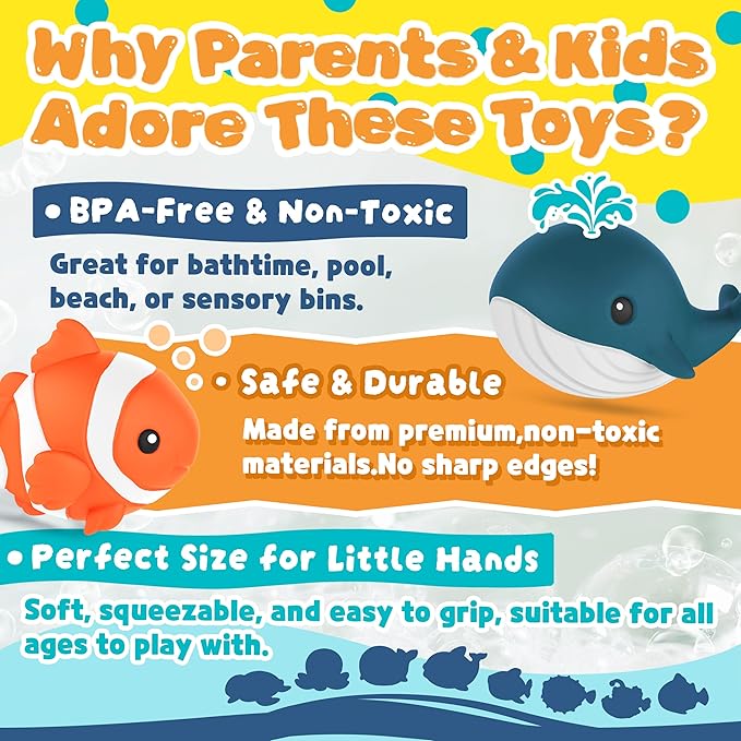 8 PCS Ocean Animal Bath Toys Mold Free Infant Bath Tub Toys for 12 Months - No Hole Bathtub Toys for Toddlers 1-3 Water Pool Toys for Baby Toddler Ages 1+-PurrikoPets