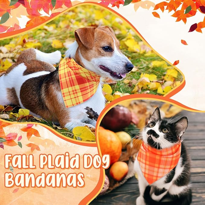 Abbylike 50 Pcs Fall Dog Bandanas Bulk Plaid Bandanas for Dogs Autumn Doggie Triangle Kerchief Scarf Bibs Set for Autumn Small Medium Large Pets Costume Accessories (19.7 x 13.8 x 13.8 Inch)-PurrikoPets