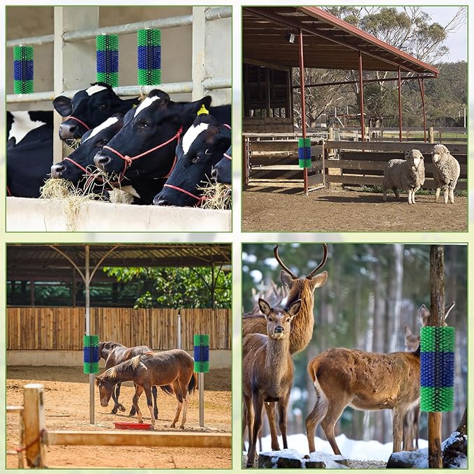 2PCS Livestock Scratch Brush, 17.5 x 7.8 Inch Goat Brushes for Grooming, Horse Brushes for Scratching, Livestock Brushing with 4 Screws for Horse, Elk, Cattle, Pig, Sheep（Green）-PurrikoPets