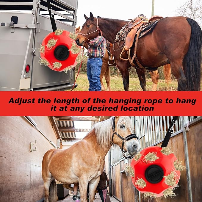 15.75" Hay Ball for Horse with Hanging Strap Slow Feed Horse Treat Ball Extra Large Hanging for Paddock Stall Stable Supplies(Red)-PurrikoPets