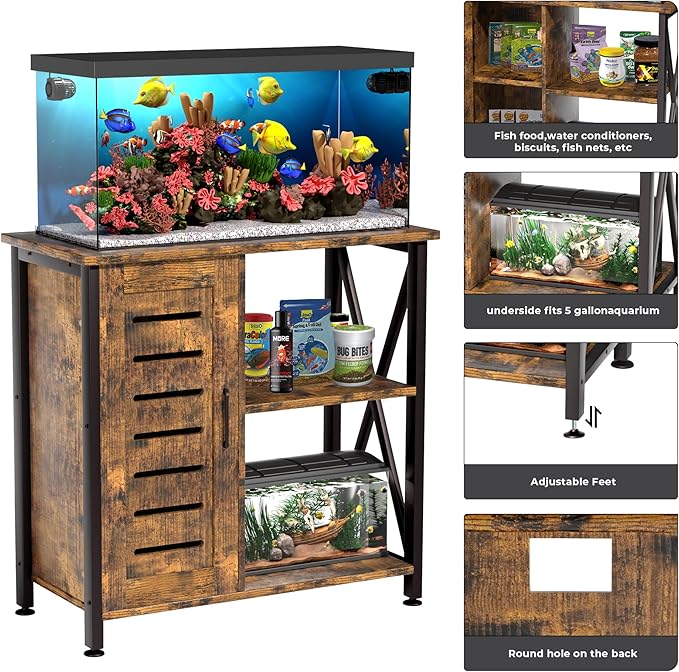 20-29 Gallon Fish Tank Stand, Aquarium Stand with Cabinet Accessories Storage, Heavy Duty Metal Frame, 31.49" L*15.74" W Tabletop, 330LBS Capacity, Rustic Brown PG07YGN-PurrikoPets