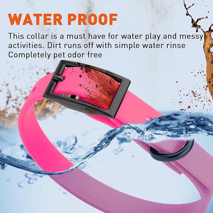 Dogline Biothane Waterproof Dog Collar Strong Coated Nylon Webbing with Black Hardware Odor- Proof for Easy Care Easy to Clean High Performance Fits Small Medium or Large Dogs, Passionfruit Pink-PurrikoPets