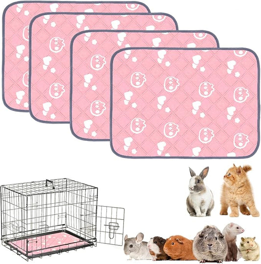 4 Pack Guinea Pig Bedding - Washable Guinea Pig Cage Liners, Waterproof Reusable & Anti Slip Pee Pads Super Absorbent Mats for Small Animals Pet Rabbit Bunny Hamster Rat (Pink, 24 x 18 Inch)-PurrikoPets
