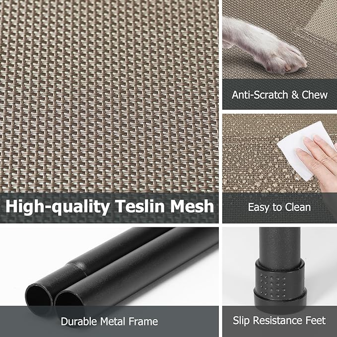 Elevated Dog Bed for Outdoor, XXL Raised Dog Cot Indestructible with Washable Mesh, Cooling Summer Pet Cot Chew Proof for Outside Camping Travel, 51 inch Brown-PurrikoPets