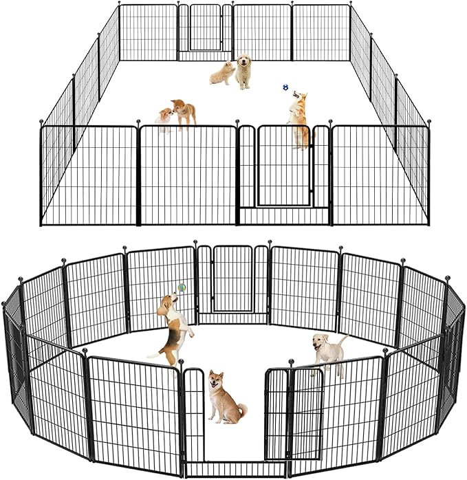 Dog Playpen 32 inch 20 Panels Indoor Outdoor Dog Pen for Medium/Small Dogs Heavy Duty Metal Dog Fence Outdoor for Yard, Puppy Playpen with Door Portable Pet Fence for RV Camping Yard-PurrikoPets