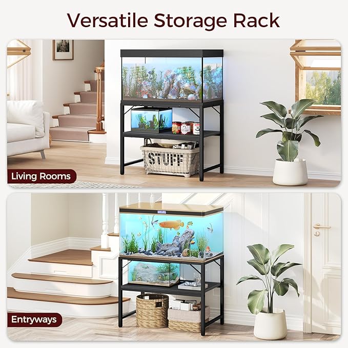 40-50 Gallon Fish Tank Stand, Aquarium Stand with 2-Tier Storage Shelves, Heavy Duty Breeder Turtle Terrarium Stand Rack for Home Office, 36.2" L x 18.9" W x 24.4" H, Black FTBK4001-PurrikoPets