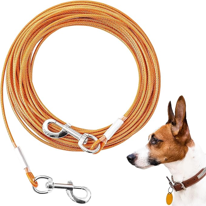 Dog Tie Out Cable,50ft Dog Lead-Heavy Duty Tie Out Cable for for Large Dogs Up to 125lbs-Dog Chain for Yard-Outside Dogs Runner Tether Line-PurrikoPets