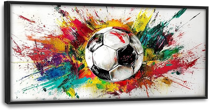 Extra Large Framed Soccer Wall Art,Oversized Colorful Graffiti Sport Ball Wall Decor Pictures for Living Room,Canvas Print Painting Modern Artwork Bedroom Office Bathroom Home Decor 60L x30W-PurrikoPets