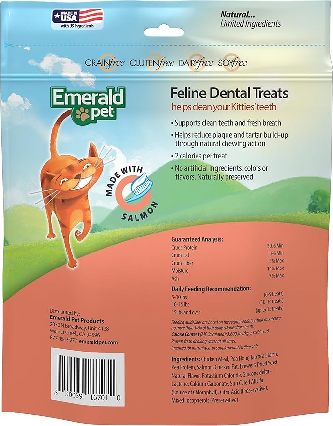 Feline Dental Treats — Tasty and Crunchy Cat Dental Treats Grain Free — Natural Dental Treats to Clean Cat Teeth, Freshen Breath, Reduce Plaque and Tartar Buildup — Salmon Treats, 32 oz (32 oz)-PurrikoPets