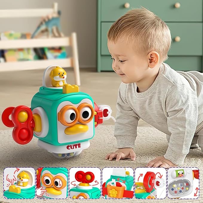 4 in 1 Baby Toy for 6 9 12 18 Month, Learning Toys for Babies 6-12 Months, Baby Busy Cube, Stacking Sorter, Pull String & Piano Xylophone Travel Toy, Birthday Gift for 1 2 Year Old-PurrikoPets