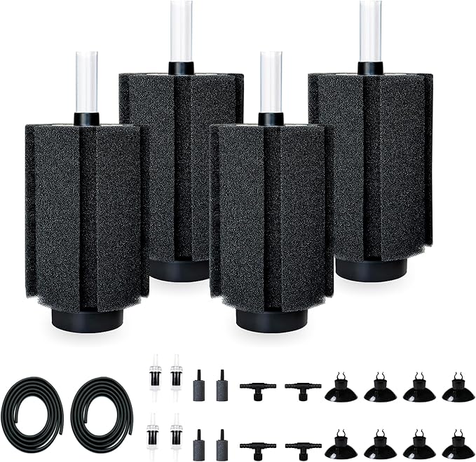 125-150 Gal Extra Large Aquarium Sponge Filter with Air Stone and Ceramic Media, 4 Pack Quiet Fish Tank Sponge Filter for Breeding Fry Betta Shrimp Fish Tank-PurrikoPets
