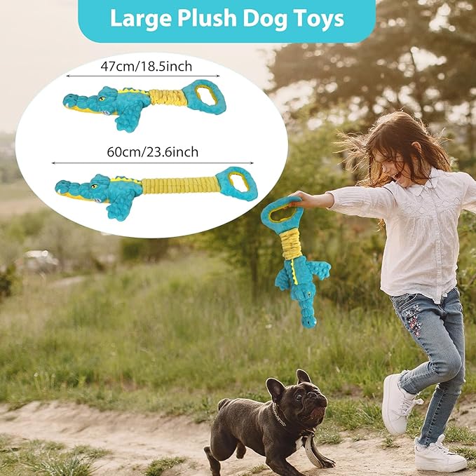 Dog Toys Cute Alligator Dog Toy Tough Plush Puppy Toy for Playtime, Training & Tug of War- Interactive Squeaky & Crinkle Chew Toy for Small to Large Dogs-PurrikoPets