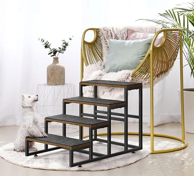 Dog Stairs for High Beds 4 Steps Dog Stairs for Small Medium Dogs Pet Stairs/Steps for Puppy, Cats, and Dogs, Easy to Walk on Dog Step for Beds and Cars-PurrikoPets