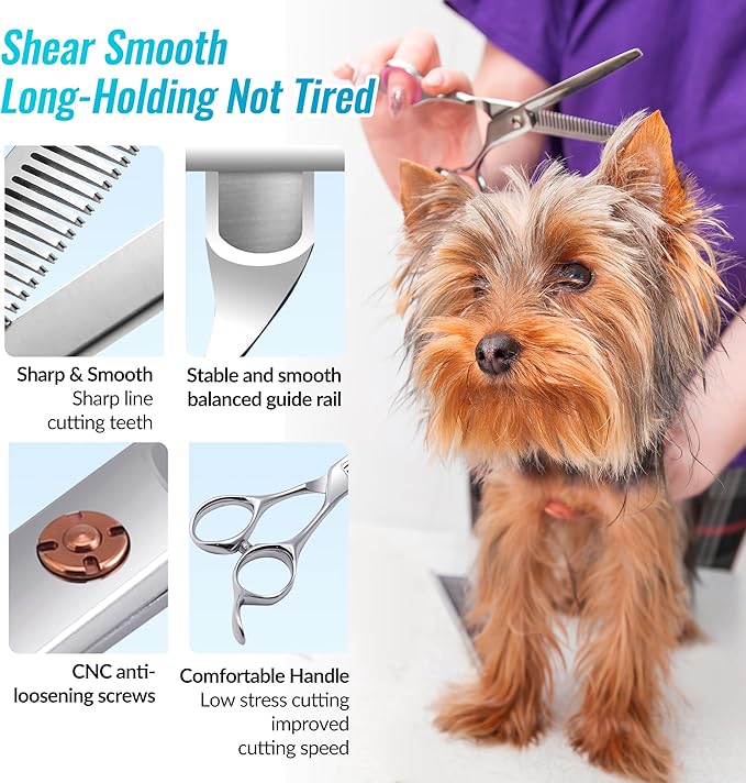 Dog Grooming Scissors: 7 inch Pet Thinning Shears Made Of Japanese 440c Advanced Stainless Steel Professional Grooming Scissors for Dogs Cats and Other Pets-PurrikoPets
