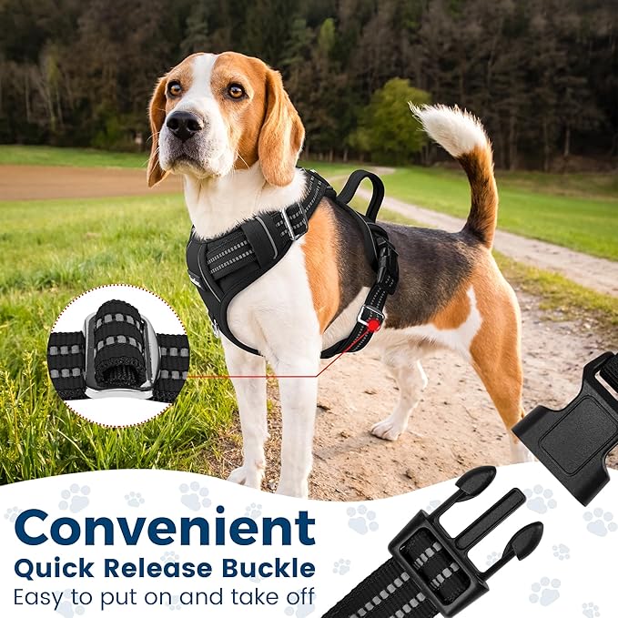 Funfox Dog Harness No Pull, Adjustable Dog Vest Harness Super Soft, 2 Leash Clips Anti Pull, Vertical Handle Easy to Control, Reflective Night Walking for XLarge Breed, Black, XL-PurrikoPets