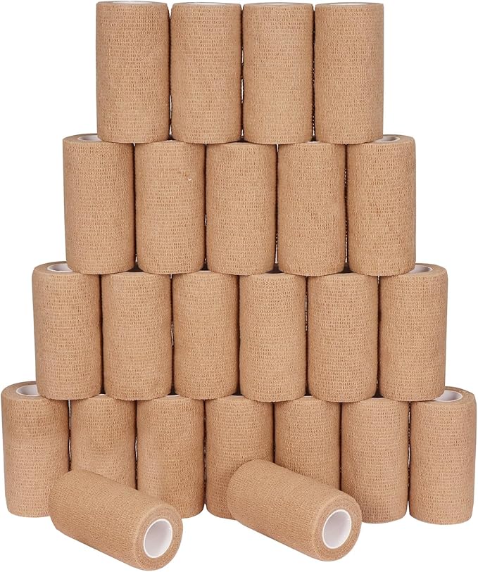 24 Pack Self Adhesive Bandage Wrap, 4” x 5 Yards Cohesive Medical Tape Elastic Wrap for Sports, Ankle, Wrist Sprains, Pet First Aid-PurrikoPets